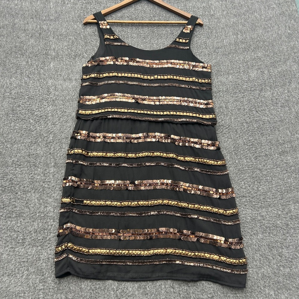 Romeo Juliet Couture Dress Medium Metallic Sequin Striped Flapper Cocktail Mini